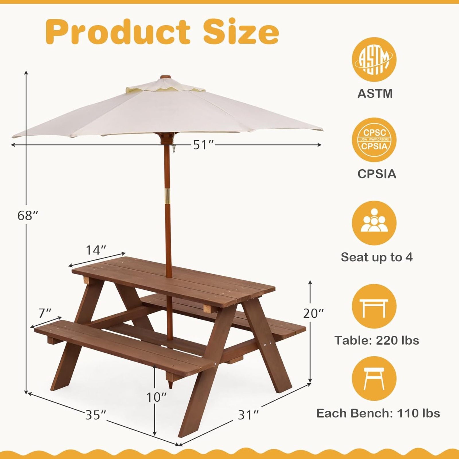 Kids Picnic Table, Outdoor Woo – обзор и цена Kids Outdoor Bench With Umbrella