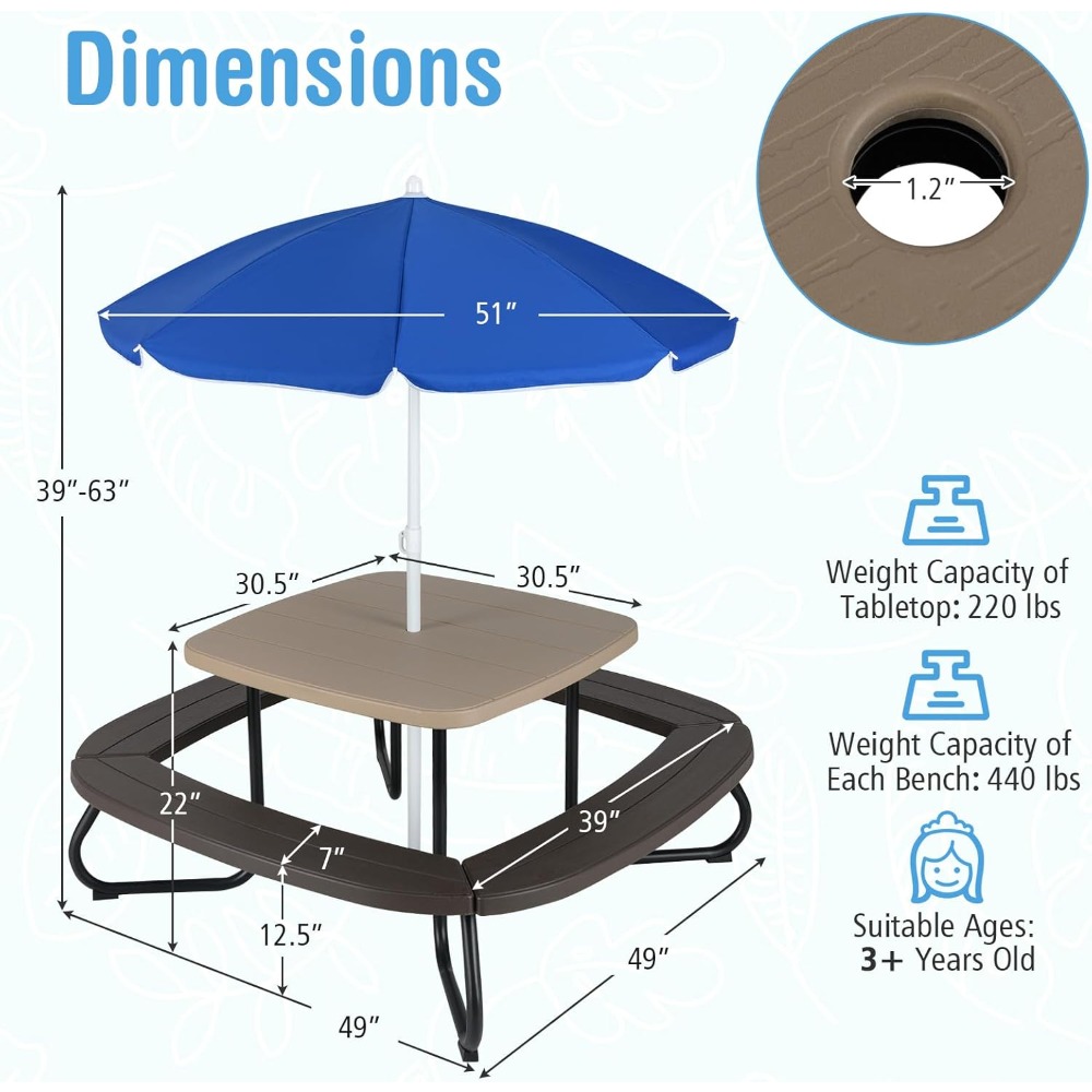 Kids Outdoor Picnic Table with – обзор и цена Kids Outdoor Bench With Umbrella