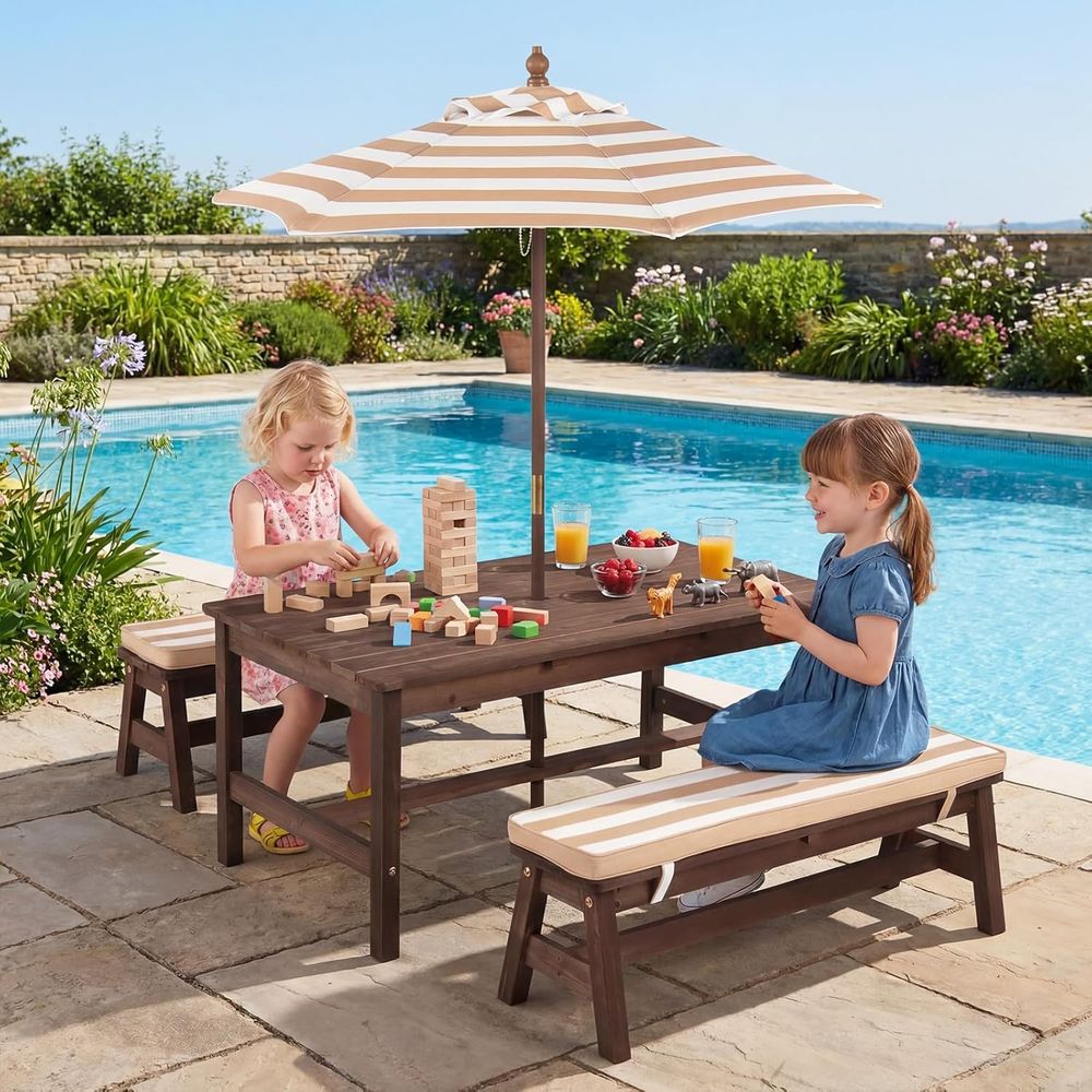 Kids Picnic Table, Large 42“x  – обзор и цена Kids Outdoor Bench With Umbrella