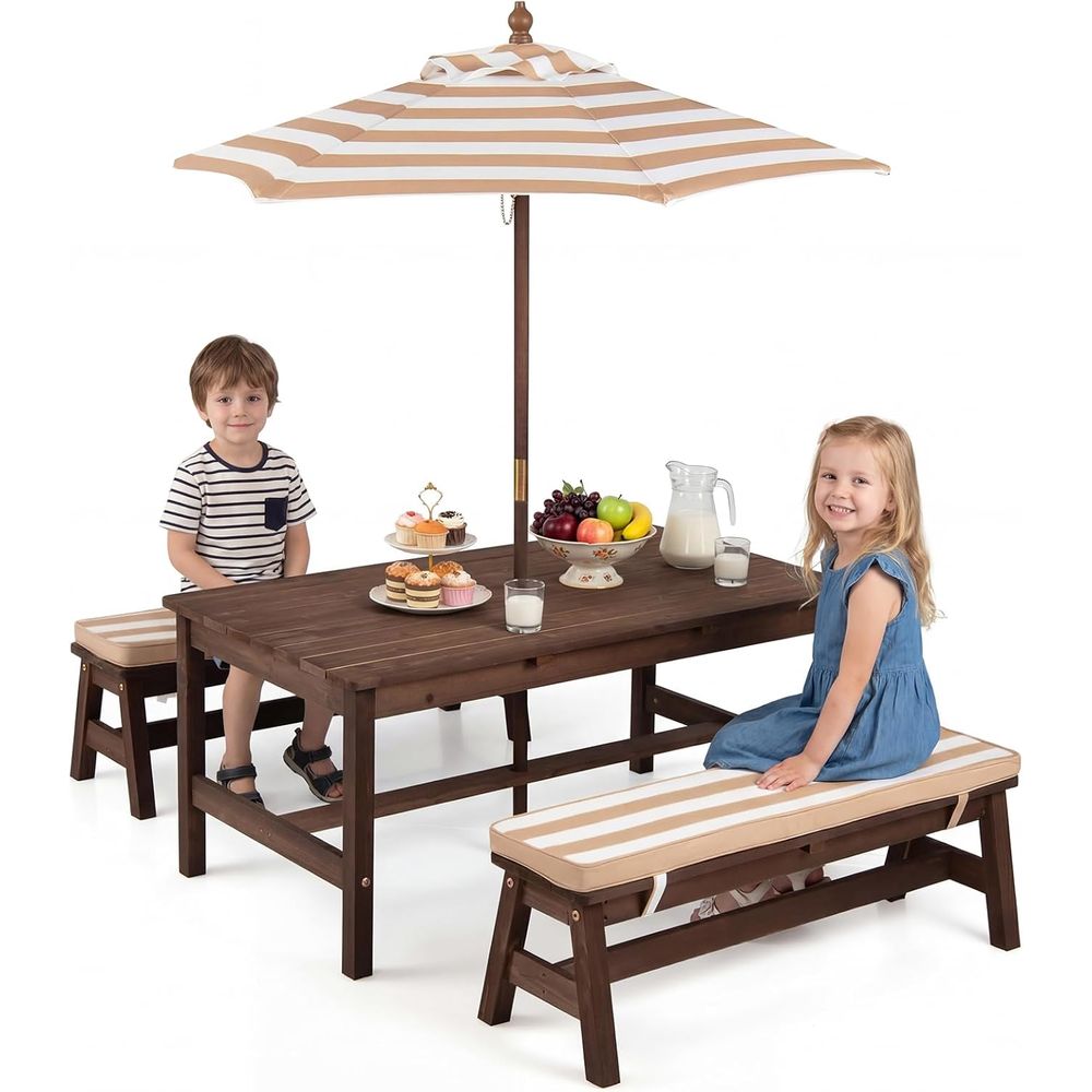 Kids Picnic Table, ir Wood Tod – обзор и цена Kids Outdoor Table With Umbrella