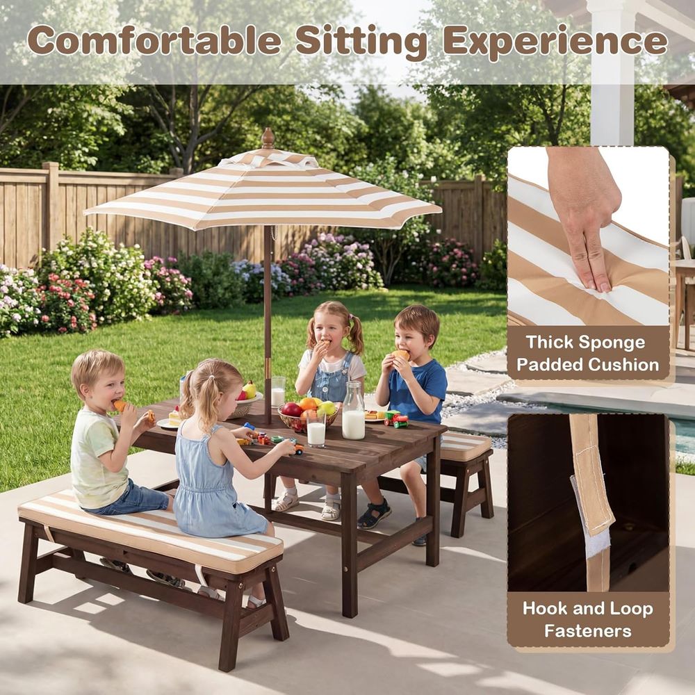 Kids Picnic Table, ir Wood Tod – обзор и цена Kids Outdoor Table With Umbrella