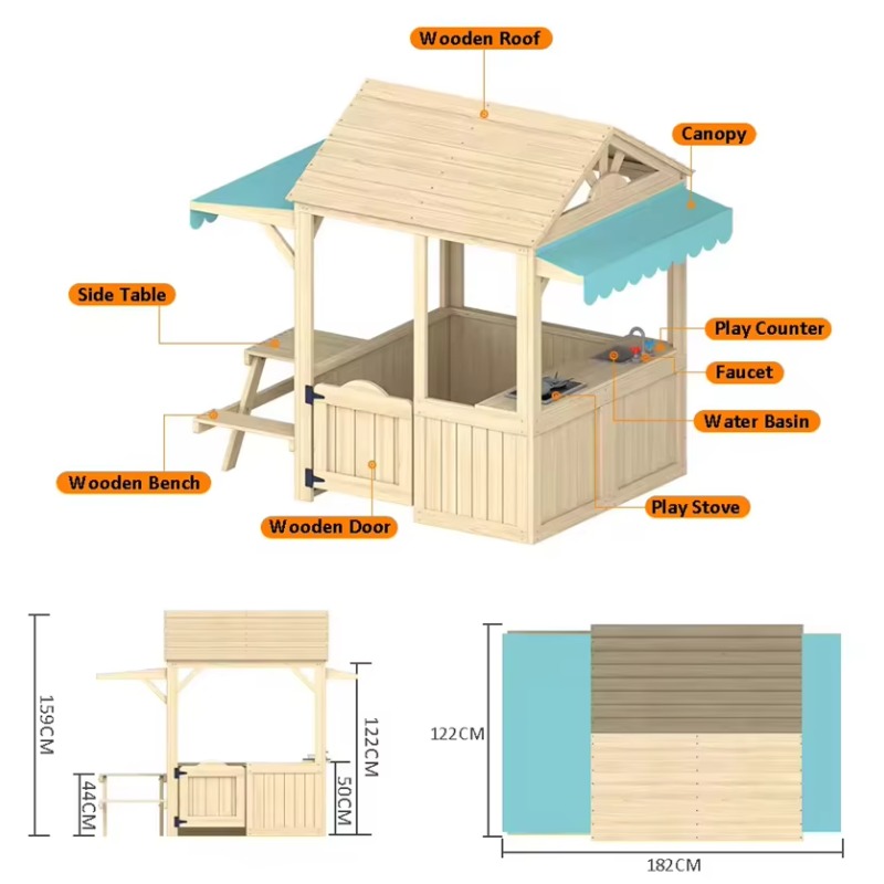 Wood Kids Play House Wooden Ch – обзор и цена Kids Outdoor House With Kitchen