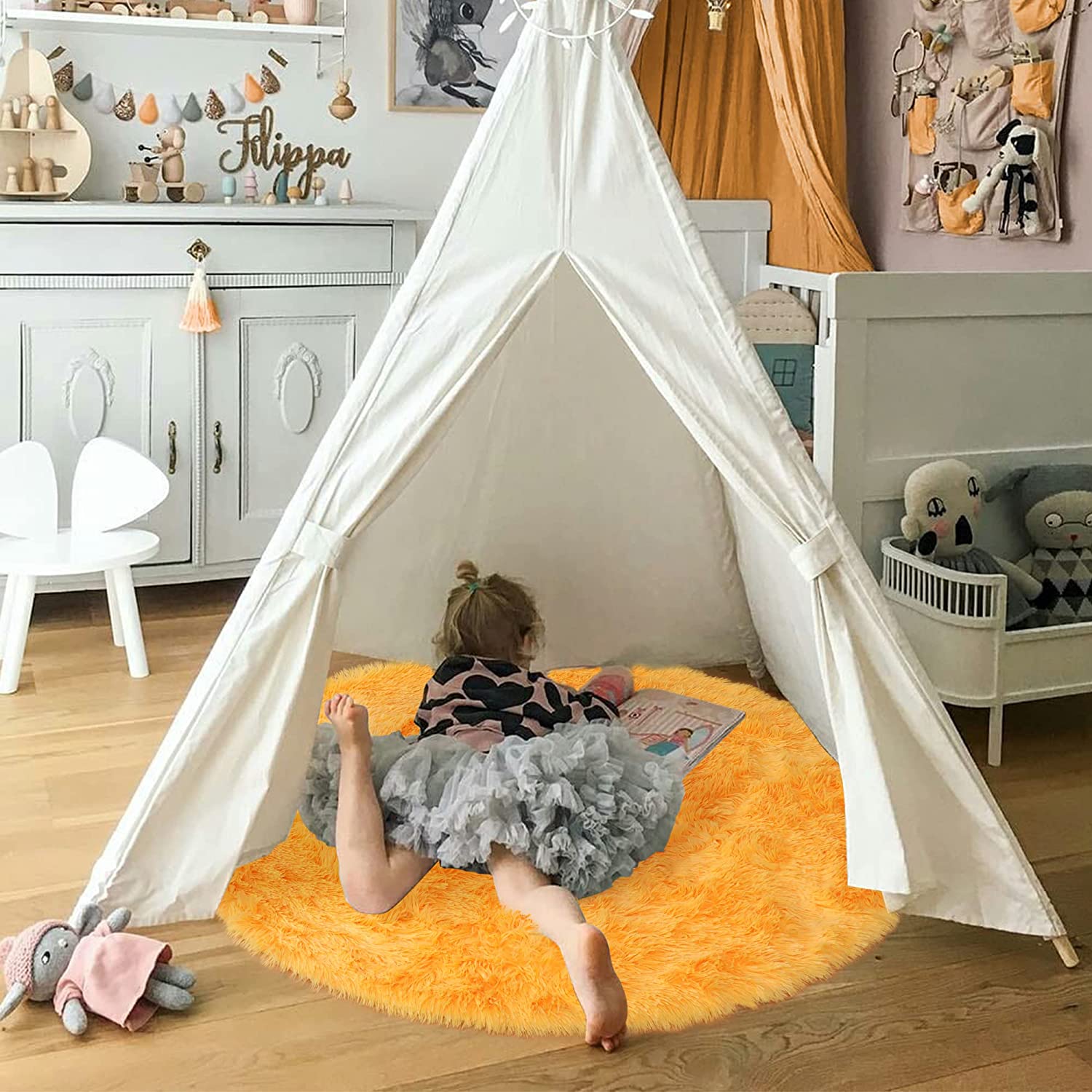 Soft Orange Round Rug Circle R – обзор и цена Kids Outdoor Teepee