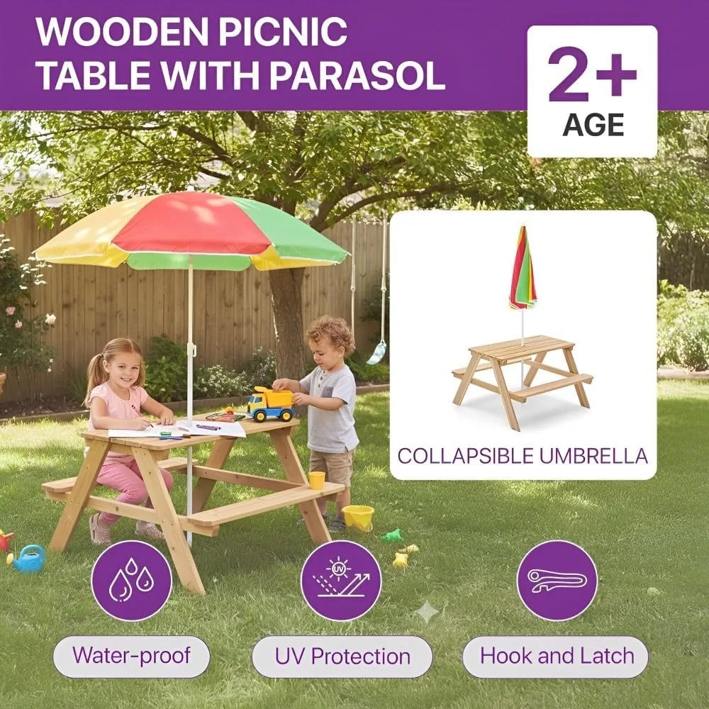 Wooden Kids Picnic Table Outdo – обзор и цена Kids Outdoor Bench With Umbrella