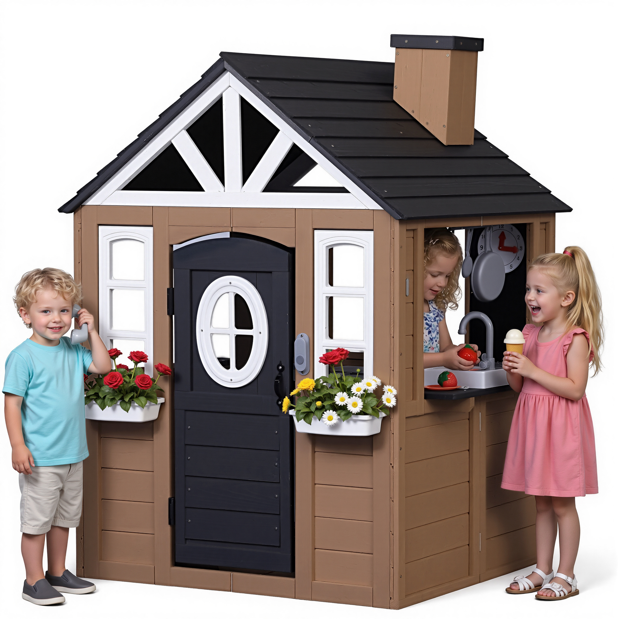 Kids Wooden Playhouse Outdoor  – обзор и цена Kids Outdoor House With Kitchen
