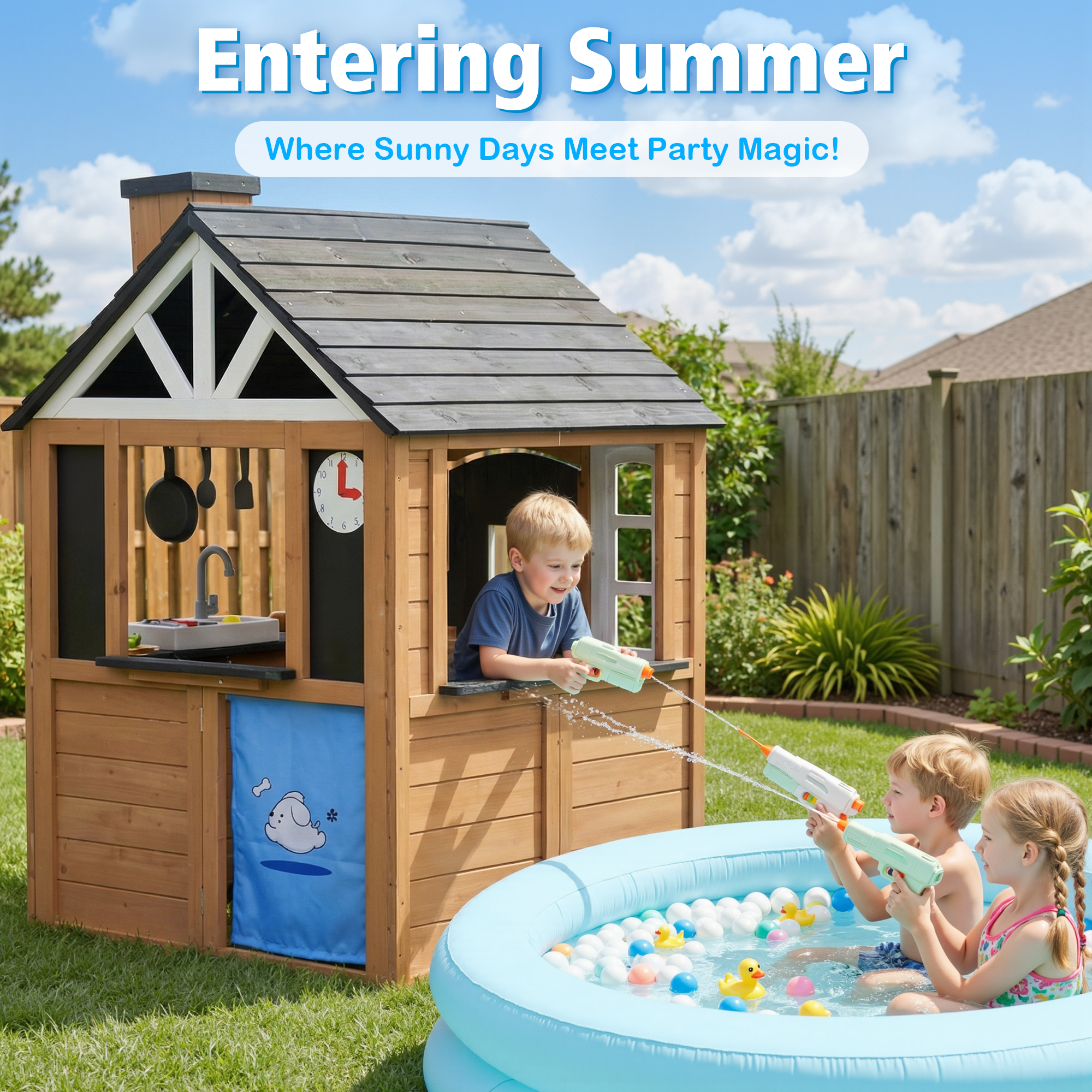 Kids Wooden Playhouse Outdoor  – обзор и цена Kids Outdoor House With Kitchen