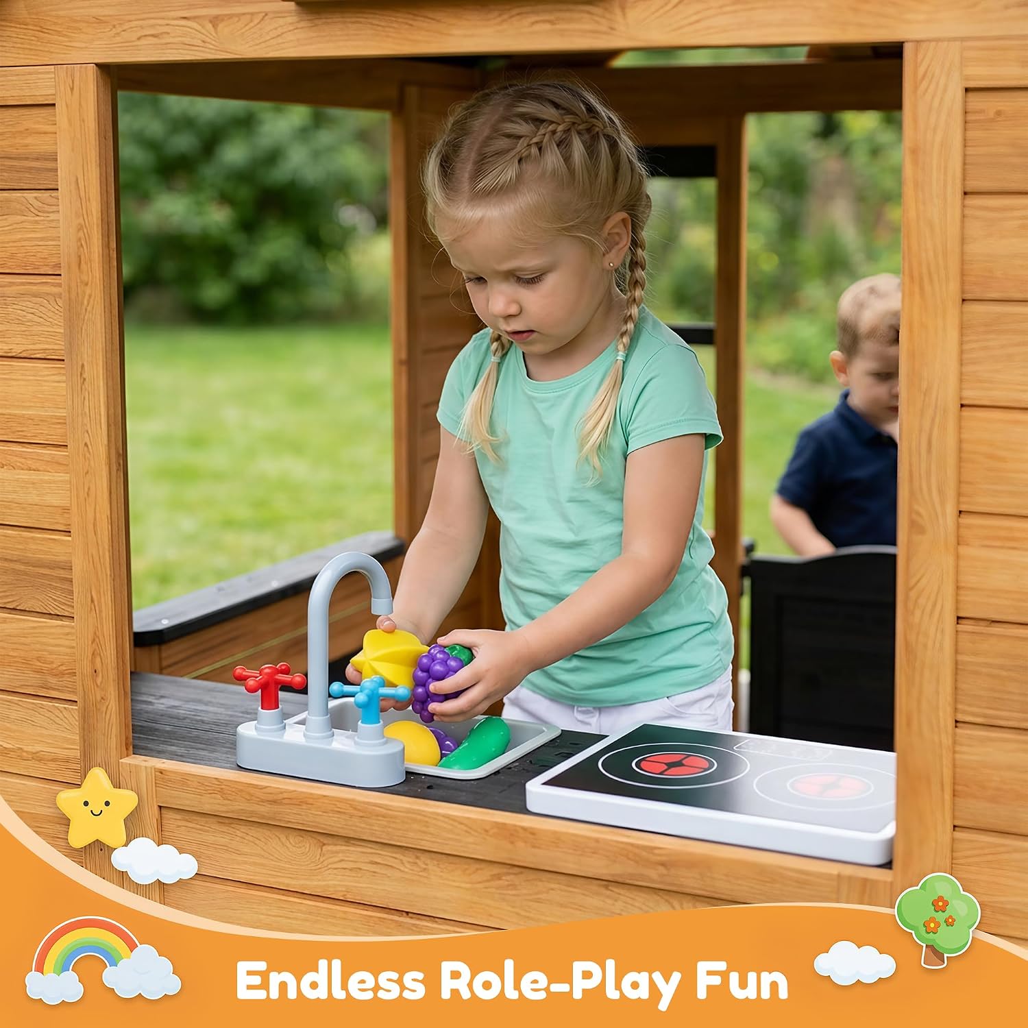 Kids Outdoor Playhouse Wooden  – обзор и цена Kids Outdoor House With Kitchen